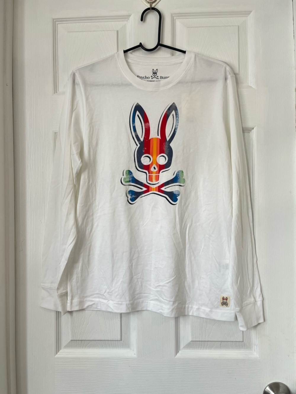 Psycho Bunny White Long Sleeve Tee with Bunny Skull Graphic men’s size S